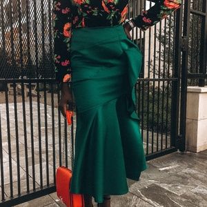 Satin Ruffle Front MIDI Skirt